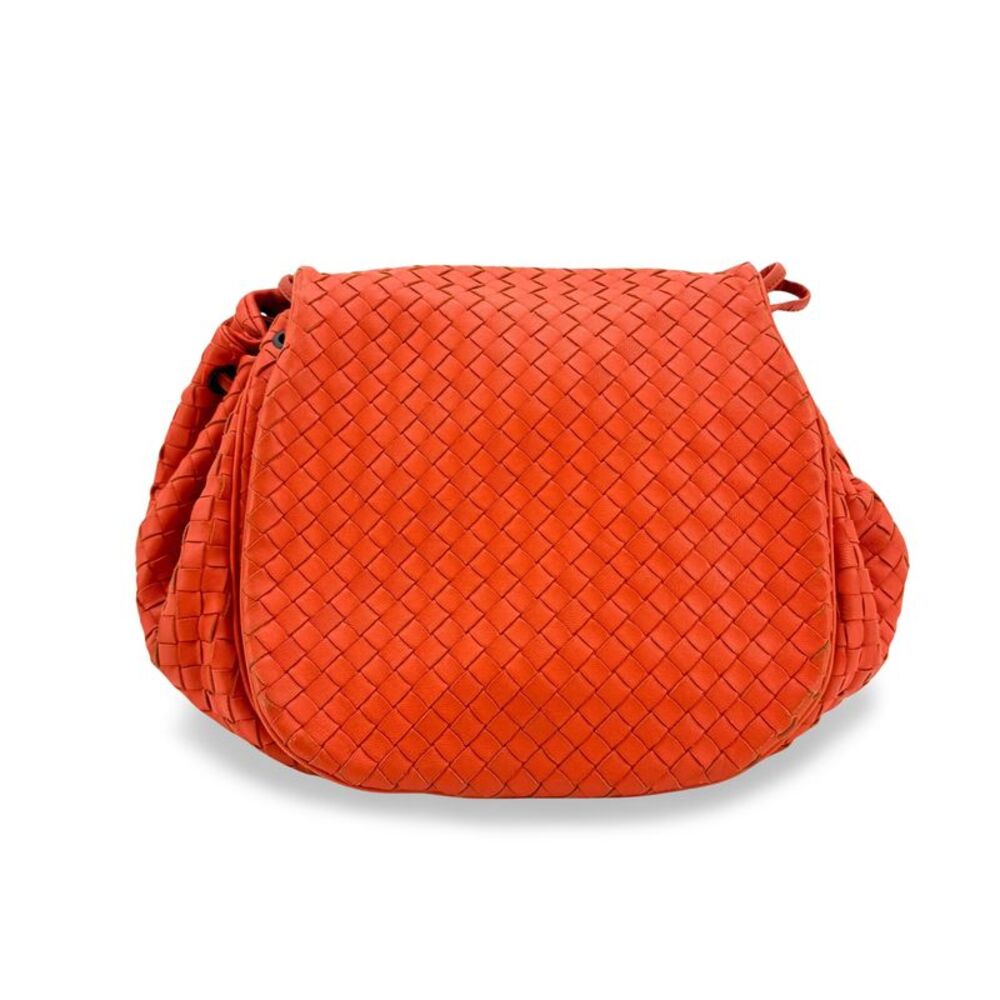 Bottega Veneta Convertible Flap Intrecciato Nappa Orange Leather Shoulder Bag
